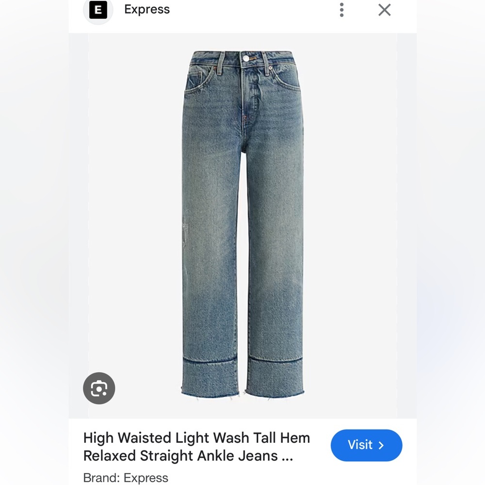 Express High Waisted Light Wash Tall Hem Relaxed Straight Ankle Jeans